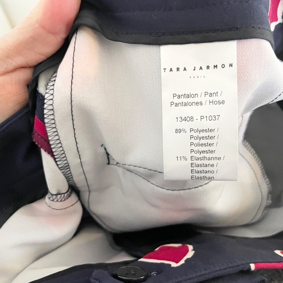 Tara Jarmon Trouser Pants Paulette Midgnight Blue Red Hearts print Pockets Sz 40 - Picture 13 of 15